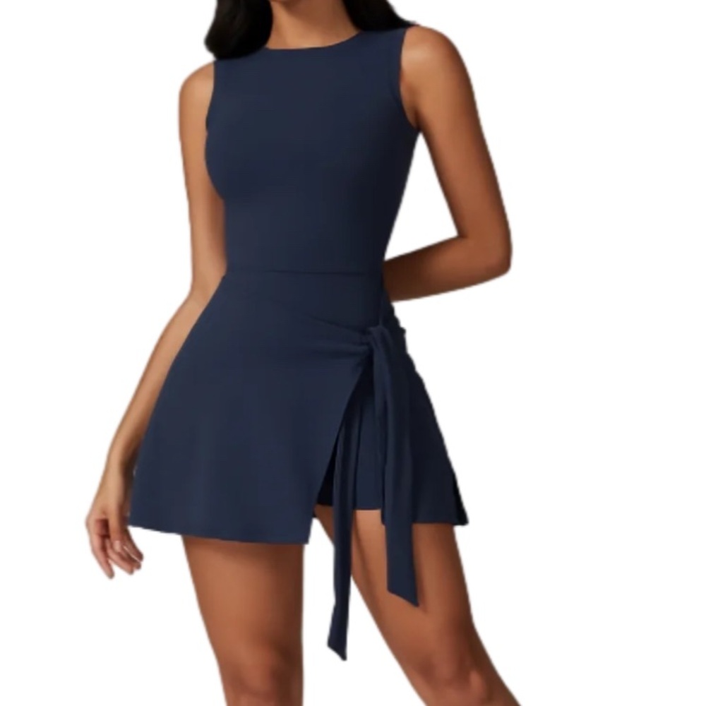 Navy athletic tie dress with shorts underneath
